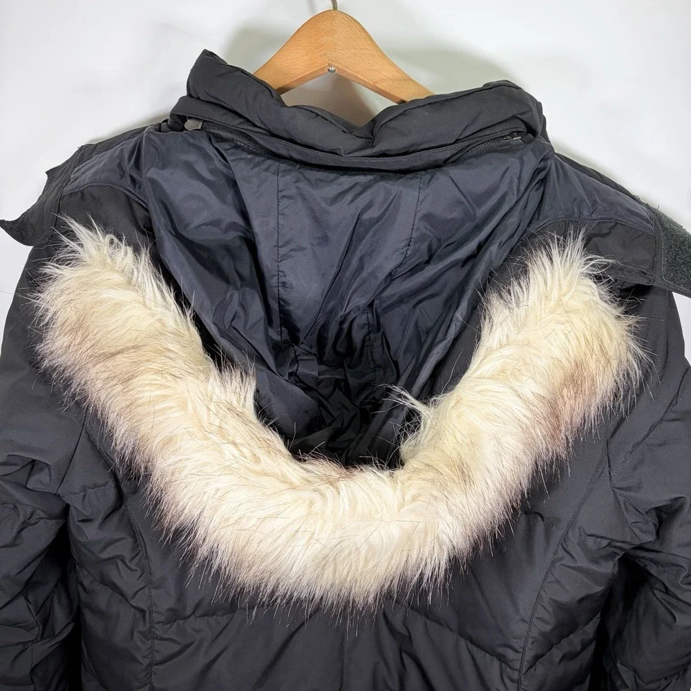 L.L. Bean Down Long Maxi Puffer‎ Coat Medium Petite Women's Faux Fur Hood Parka